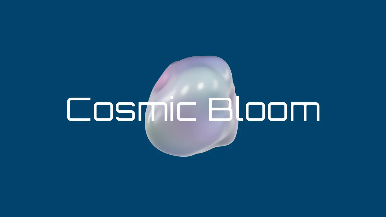 a soft iridescent blob floating over a deep blue ground behind the title
